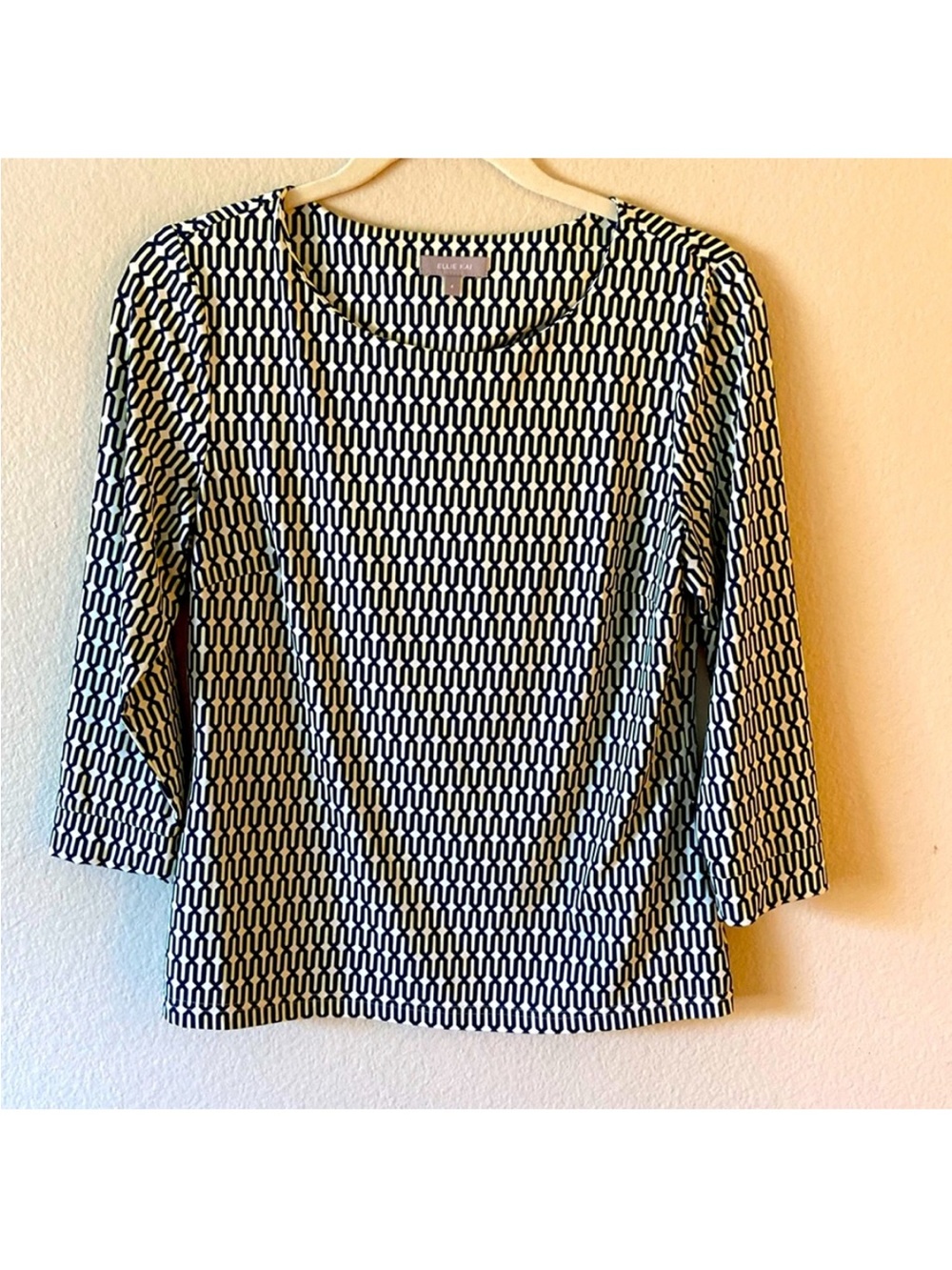 Ellie Kai Women’s Navy and White Geometric Crewneck Blouse Size 4